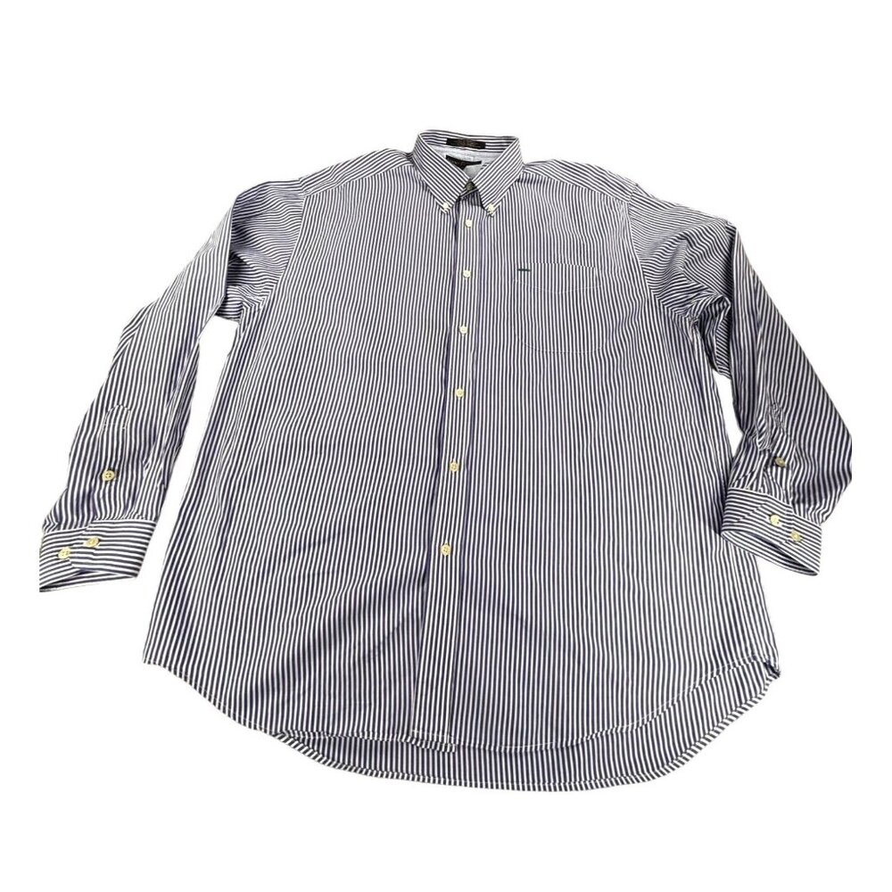Tommy Hilfiger Button-Down Shirt XL Vertical Blue & White Striped Vtg.